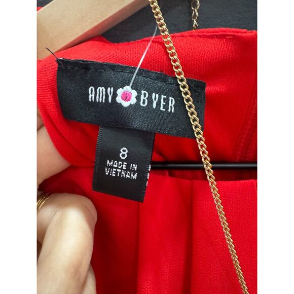 Amy Byer Girls Red Fit & Flare Dress Size 8 Sleeveless Gold Trim Necklace Accent - Picture 6 of 9